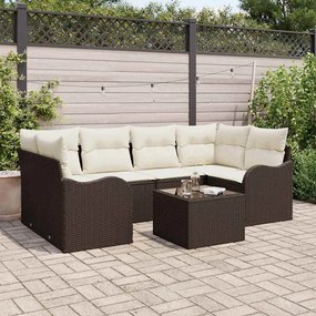 Conjunto de Sofá de Jardim vidaXL com 7 Peças e Almofadas Marrom Rattan