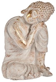 Figura Decorativa para Jardim Buda Branco/Dourado Poliresina (28,5 x 43,5 x 37 cm)