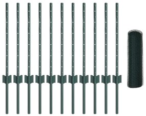 Conjunto de Cerca 2 Peças Verde Pré-revestido com PVC 25 x 0,5 m