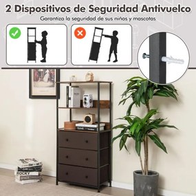 Cómoda de 3 gavetas com estantes abertas Organizador de estrutura metálica com caixas de arrumação em tecido extraíveis para quarto, sala de estar, es