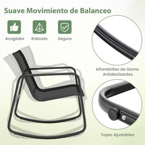 Conjunto jardim bistrô com 2 cadeiras de baloiço mesa com tampo de vidro para jardim exterior e varanda Preto