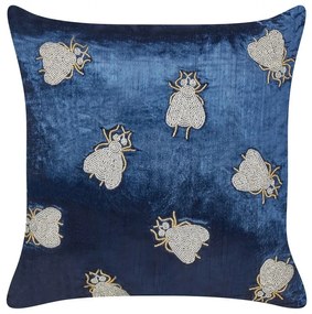 Almofada decorativa com motivo de mosca em veludo azul marinho 45 x 45 cm PENTAS Beliani