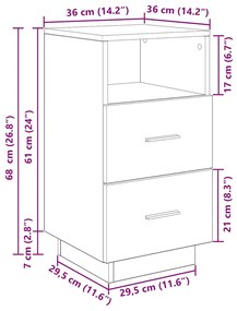 Mesa de cabeceira com 2 gavetas 36x36x68 cm carvalho sonoma