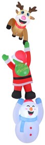 Decoração natal insuflável suspensa com Pai Natal, rena e boneco de neve pré-iluminada com luzes LED  308 cm Multicolorida