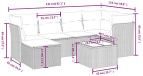 7 pcs conjunto de sofás p/ jardim c/ almofadões vime PE preto