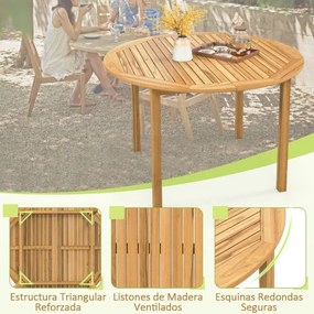 Mesa de jantar jardim redonda em madeira de acácia para 4 pessoas com orifício para guarda-sol para terraço 110 x 75 cm Natural