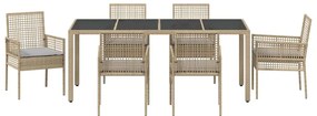 Conjunto de Jantar para Jardim 7 pcs Bege 190 x 90 x 75 cm