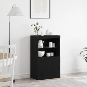 Sideboard vidaXL com luzes LED Carvalho Preto 60x37x100 cm