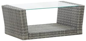 4 pcs conjunto lounge de jardim c/ almofadões vime PE cinzento