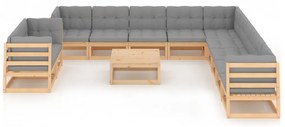 12 pcs conjunto lounge de jardim com almofadões pinho maciço