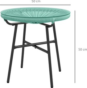 Mesa de centro redonda de jardim Ø 50 x 50 cm (altura) em resina com acabamento em rattan e metal e tampo em vidro temperado,  preta e verde