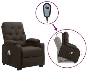 vidaXL Poltrona elevatória de massagens tecido castanho-escuro