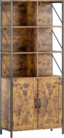 Estante de 6 Níveis Estante de Livros com Compartimentos Abertos 2 Portas Estilo Industrial 75x34x172 cm Castanho Rústico