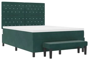 Cama Box Spring com Colchão &amp; Banco Verde Escuro 140x200 cm Veludo