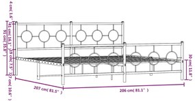 Estrutura de cama com cabeceira e pés 200x200 cm metal preto