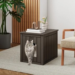 Móvel Caixa Areia para gatos interior e exterior 60 x 47 x 54,5 cm com recinto para caixa de areia (NÃO INCLUIDA), porta frontal rebatível Castanha