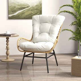 Cadeira de jardim em rattan com almofada grossa XXL Cadeira de terraço para jardim Capacidade até 180 kg Branco