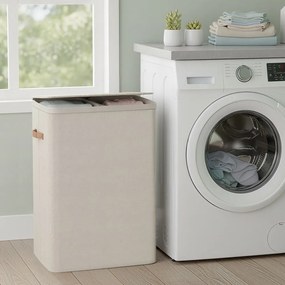 Cesto da roupa suja, 170 L com 2 compartimentos 56 x 40 x 75 cm bege cappuccino