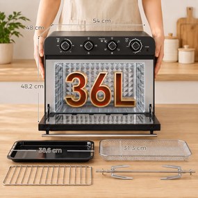 Forno Fritadeira a Ar Quente, 54 x 48 x 48,2 cm, Capacidade de 36 L, Preto