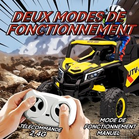 Carro elétrico infantil UTV de 12 V, buggy elétrico infantil com controlo remoto, 96 x 61 x 56 cm, amarelo