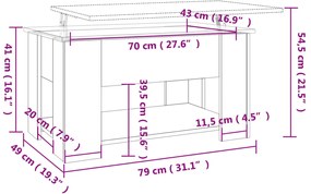 Mesa de centro 79x49x41cm derivados de madeira cinzento sonoma