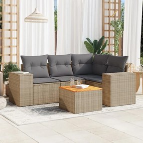 vidaXL 5 pcs conjunto de sofás p/ jardim com almofadões vime PE bege