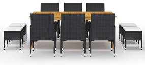 11 pcs conjunto de jantar para jardim preto