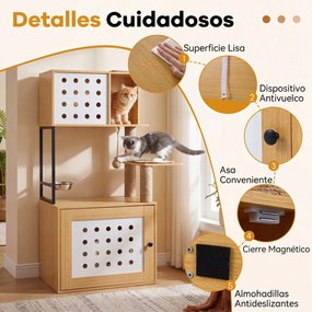 Arranhador para gatos 3 em 1  com vários níveis 72 x 43 x 117,5 cm, postes de sisal, condomínio, zona de refeições, bola suspensa, recinto e caixa de