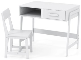 Conjunto de secretária e cadeira para crianças com gaveta e estante Branco