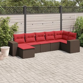 vidaXL 7 pcs conjunto de sofás jardim c/ almofadões vime PE castanho
