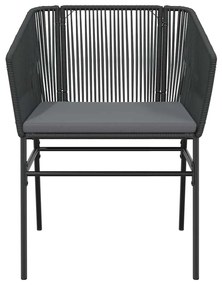 Conjunto de jantar jardim 5 peças almofadas vidro vime PE preto