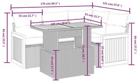 5 pcs conjunto sofás de jardim com almofadões vime PE preto