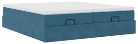 Estrutura de cama otomana com colchão azul escuro Veludo