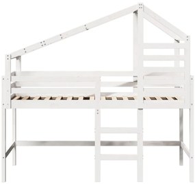 Cama alta c/ escada e telhado 90x200 cm pinho maciço branco