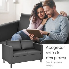 Sofá moderno de 2 lugares em imitação de couro PU com almofada macia perfeito para casa e escritório 120 x 60 x 62,5 cm Cinzento