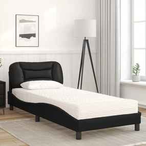 Cama com colchão 90x190 cm couro artificial preto