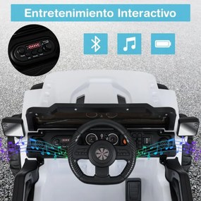Carro elétrico para crianças de 12 V com 3 velocidades, música e luzes LED 99 x 62 x 62 cm branco
