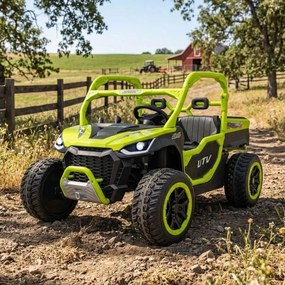 Carro elétrico para Crianças 3 a 7 anos, 2 Lugares Farmer Truck UTV Racing 24V 4x4 Rodas Espuma EVA, assento couro ecológico Verde