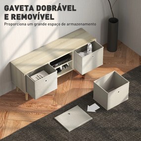 Móvel de TV para Televisores de até 50 Polegadas com 2 Gavetas de Tecido 2 Prateleiras Abertas 110x29x46,5 cm Madeira Clara e Bege