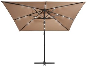 Guarda-sol cantilever luzes LED/poste aço cinzento-acastanhado