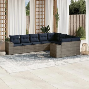 vidaXL 9 pcs conjunto sofás p/ jardim c/ almofadões vime PE cinzento