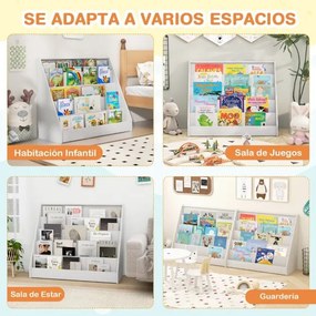 Estante infantil 91 x 38 x 76,5 cm de 5 níveis com pequeno porta-revistas para quarto infantil, sala de estar ou creche Branca