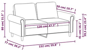 Sofá de 2 lugares 120 cm veludo cinzento-claro