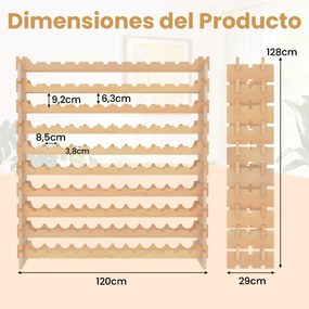 Garrafeira de Vinho, 120 x 29 x 79 cm, Capacidade para 72 Garrafas, Cor Natural