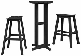 Conjunto de Bar de Jardim vidaXL 3 Peças Preto HDPE