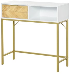 HOMCOM Mesa consola com gaveta e prateleira aberta Estilo moderno Móveis de Corredor Sala de estar 80x30x80,5 cm Ouro branco