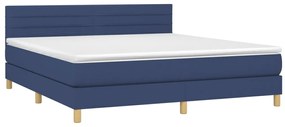 Cama box spring c/ colchão e LED 180x200 cm tecido azul