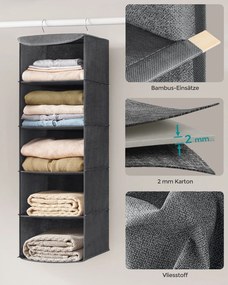 Conjunto de 2 organizadores suspensos 30 x 30 x 90 cm para guarda roupa cinzentos