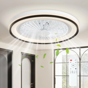 Ventoinha de Teto com Luz LED 48,5 W Motor DC Reversível Silenciosa com Controlo Remoto 6 Velocidades Temporizador  Ø48x13 cm Branco