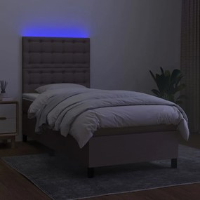 Cama box spring colchão/LED 100x200cm tecido cinza-acastanhado